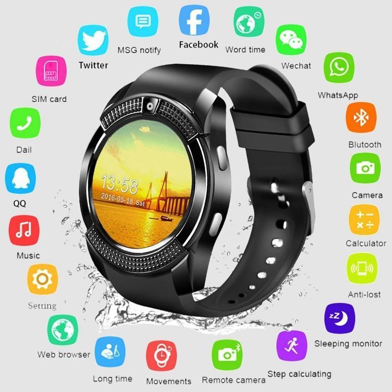 V8 Smart Watch Men Bluetooth Sport Watches Women Ladies Smartwatch with Camera Sim Card Slot for Android Information reminder