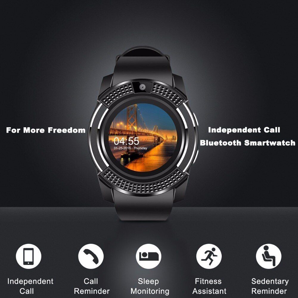 V8 Smart Watch Men Bluetooth Sport Watches Women Ladies Smartwatch with Camera Sim Card Slot for Android Information reminder