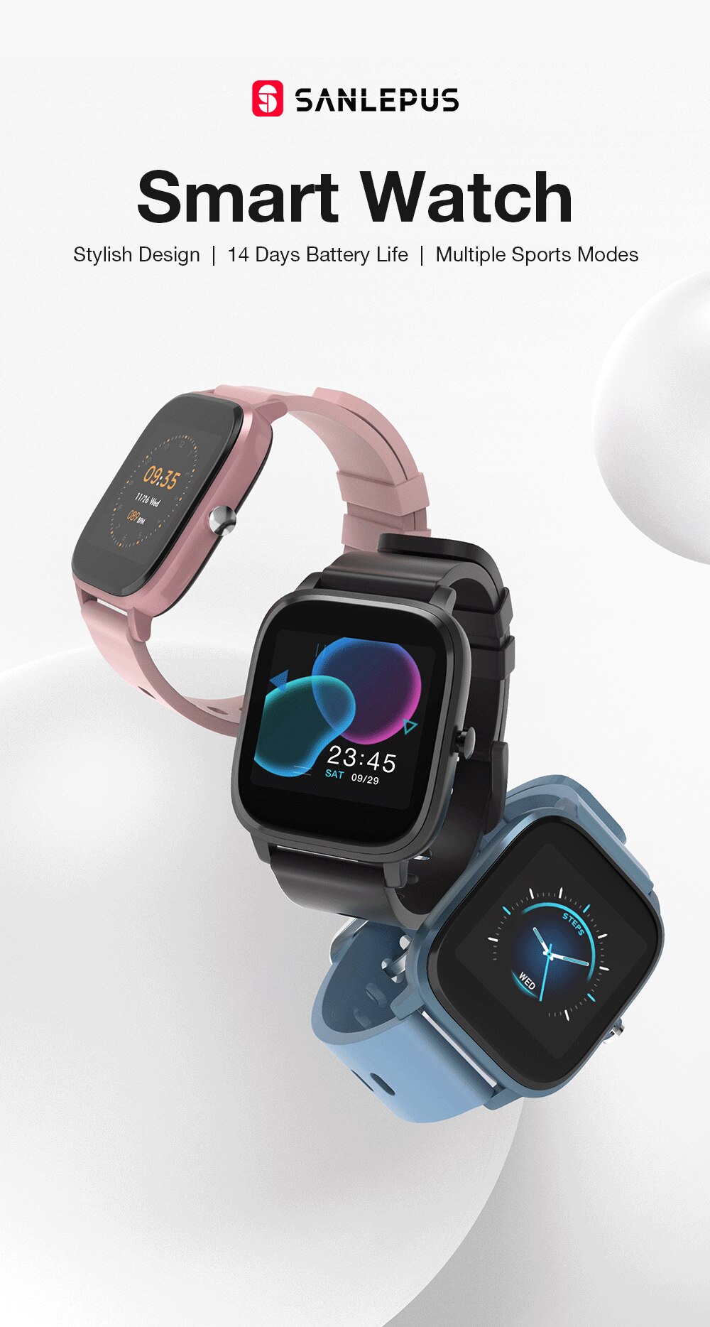 SANLEPUS Full screen touch Smart Watch Wristband Men Women Sport Watch Face Heart Rate Monitor Sleep Monitor IP67 Smartwatch