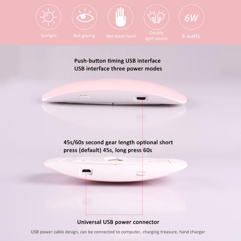 HOT！2color Portable 6W Nail Dryer Machine 6 LED UV Lamp Micro USB Cable Home Use Nail UV Gel Varnish Dryer Nail Art Tools