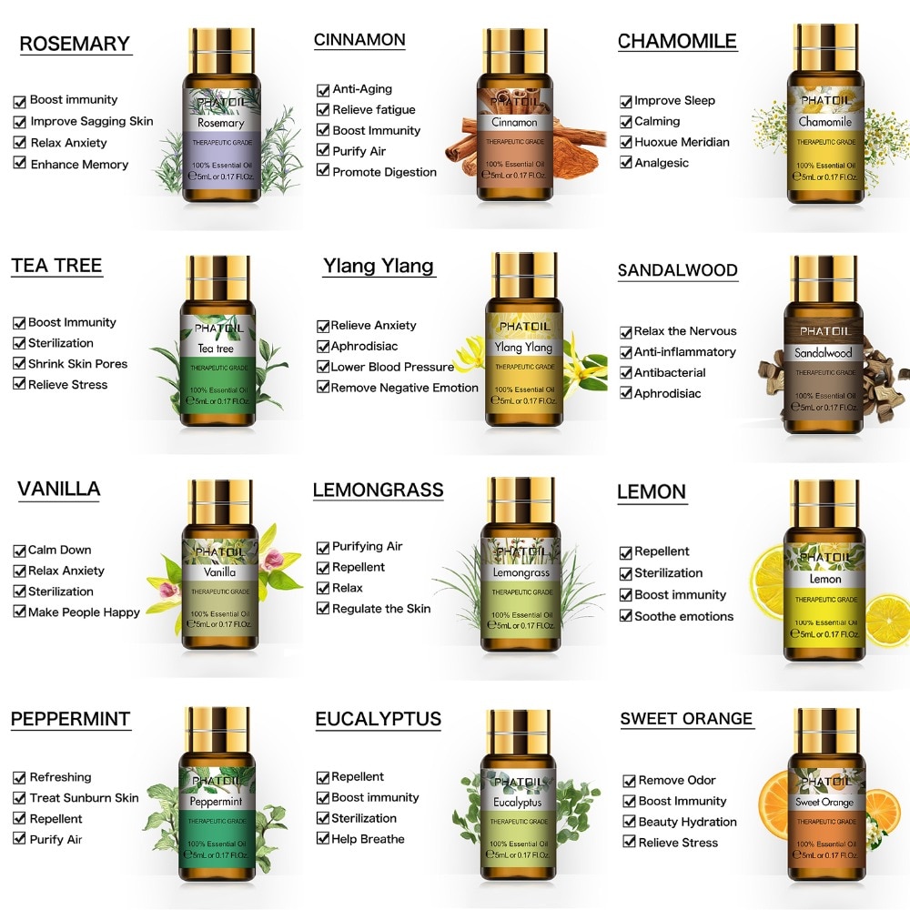 Pure Essential Oils 15pcs Gift Set Natural Plant Aroma Essential Oil Diffuser Eucalyptus Vanilla Mint Geranium Rose Tea Tree Oil