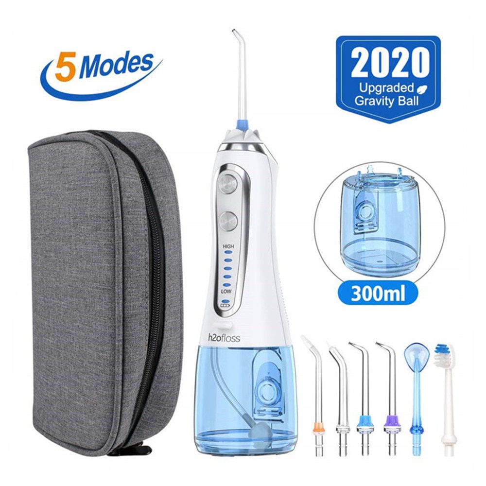 5 Modes Oral Irrigator USB Rechargeable Water Floss Portable Dental Water Flosser Jet 300ml Irrigator Dental Teeth Cleaner+5 Jet