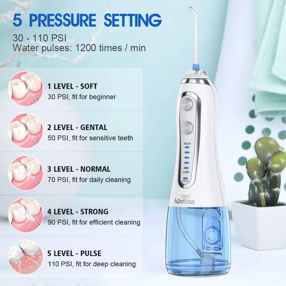 5 Modes Oral Irrigator USB Rechargeable Water Floss Portable Dental Water Flosser Jet 300ml Irrigator Dental Teeth Cleaner+5 Jet