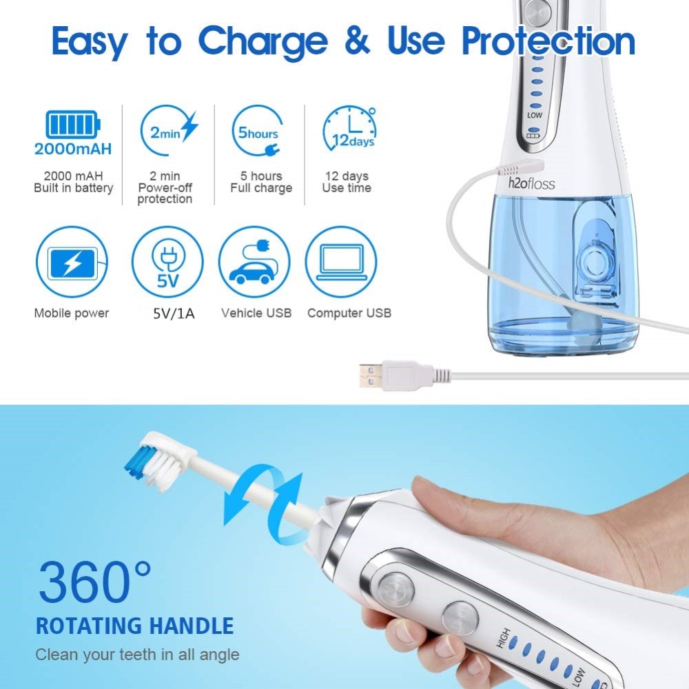 5 Modes Oral Irrigator USB Rechargeable Water Floss Portable Dental Water Flosser Jet 300ml Irrigator Dental Teeth Cleaner+5 Jet