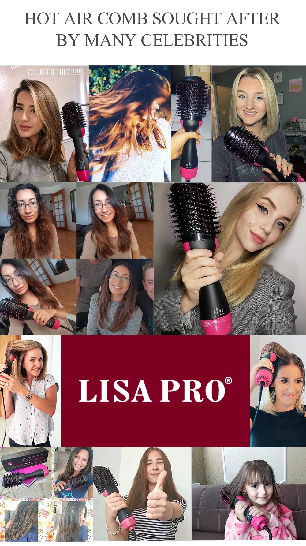 Lisapro Hot Air Brush 2 In 1 Hair Dryer Hair Straightener Curler Comb Electric Blow Dryer With Comb Hair Brush Roller Styler