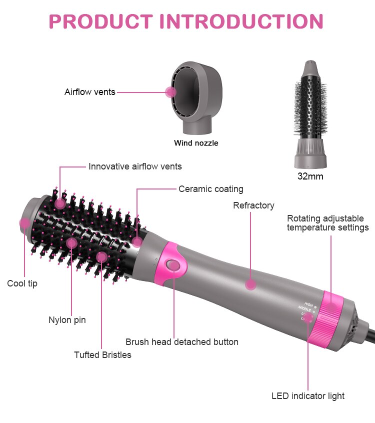 Lisapro Hot Air Brush 2 In 1 Hair Dryer Hair Straightener Curler Comb Electric Blow Dryer With Comb Hair Brush Roller Styler