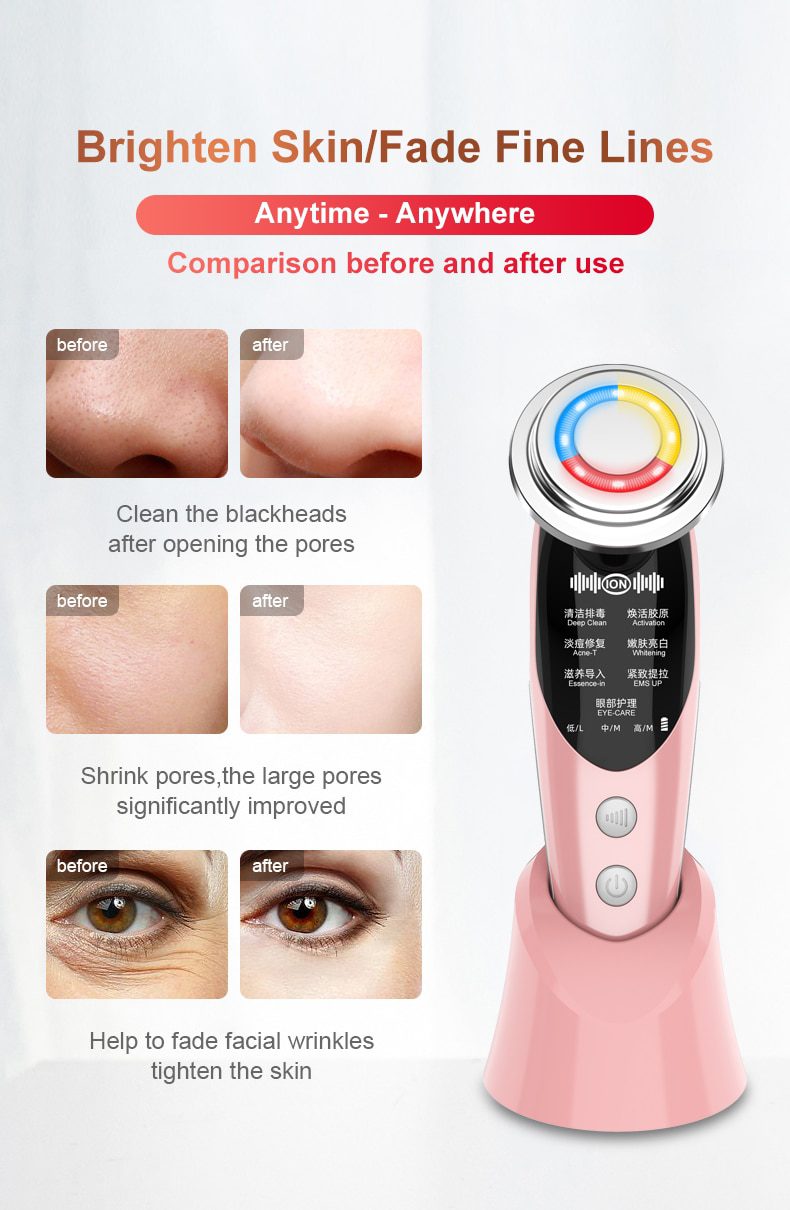 AmazeFan7in1RF&EMS Radio Mesotherapy Electroporation lifting Beauty LED Face Skin Rejuvenation Remover Wrinkle Radio Frequency