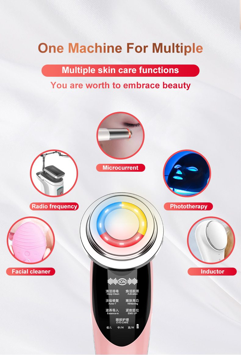 AmazeFan7in1RF&EMS Radio Mesotherapy Electroporation lifting Beauty LED Face Skin Rejuvenation Remover Wrinkle Radio Frequency