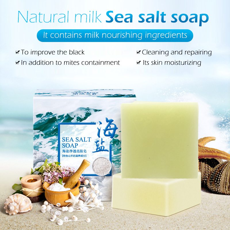 100g Removal Pimple Pore Acne Treatment Sea Salt Soap Cleaner Moisturizing Goat Milk Soap Face Care Wash Basis Soap TSLM1