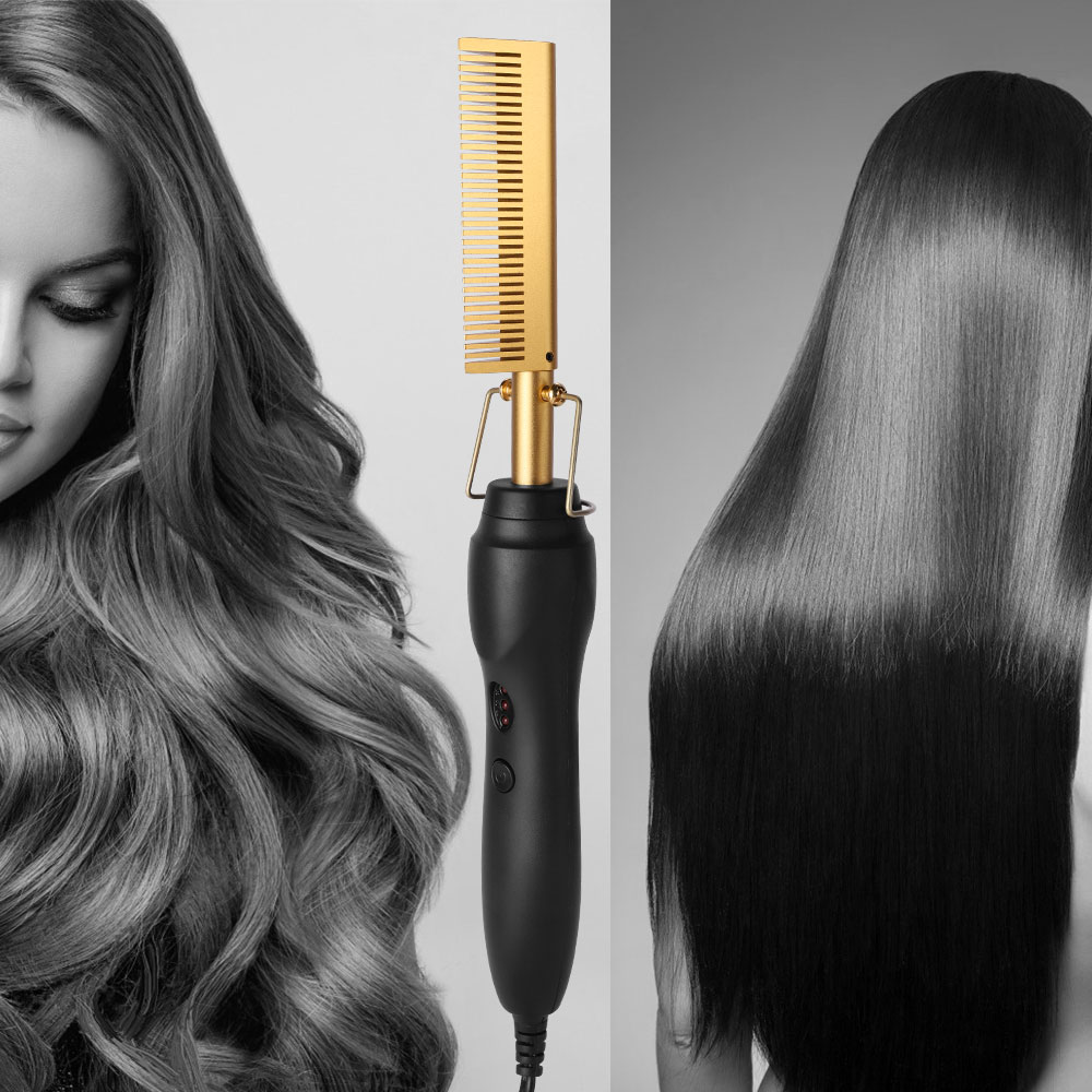 Hair Straightener Hot Heating Smooth Iron Comb Straightening Brush Multi-Function Corrugation Curling Iron Hair Curler Comb