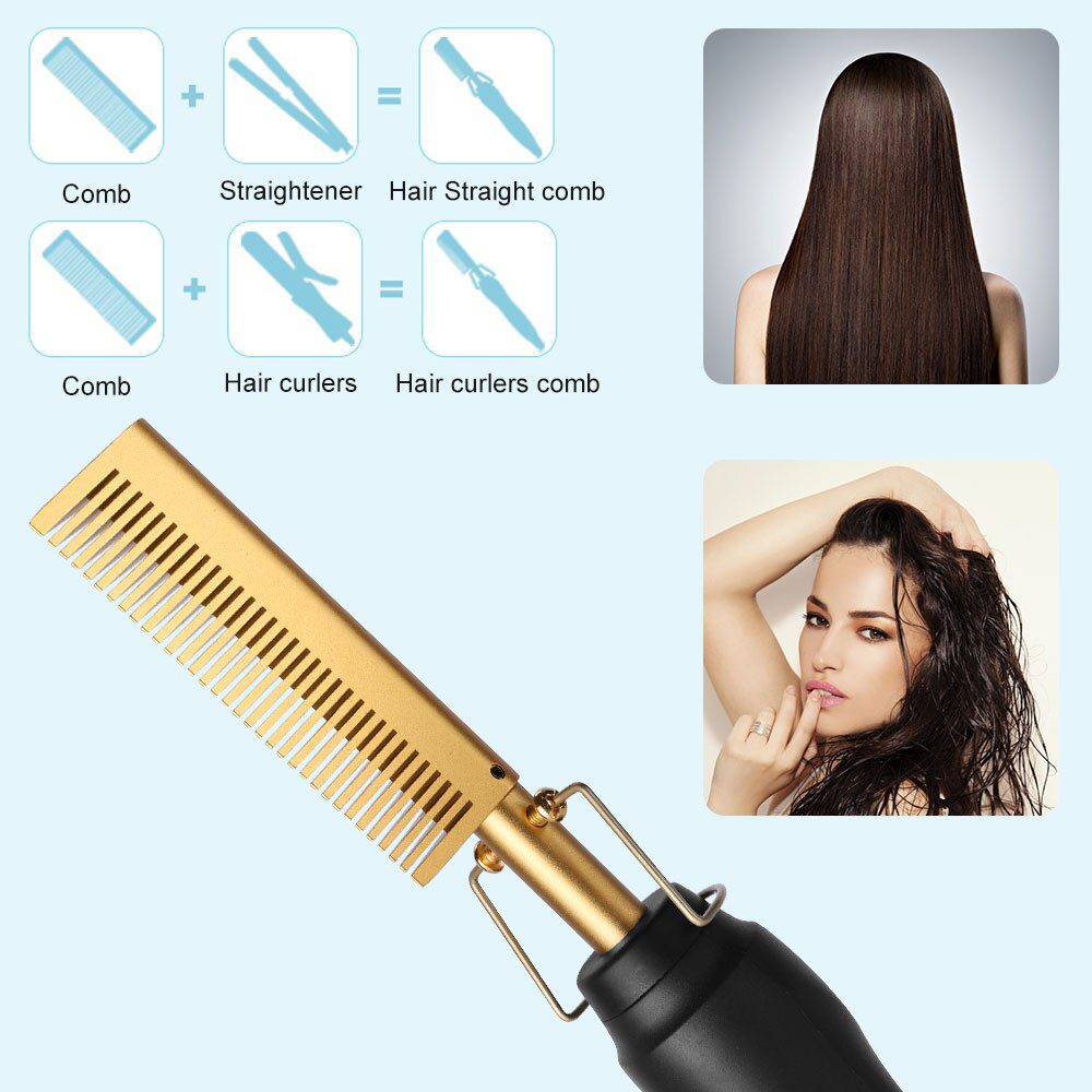 Hair Straightener Hot Heating Smooth Iron Comb Straightening Brush Multi-Function Corrugation Curling Iron Hair Curler Comb