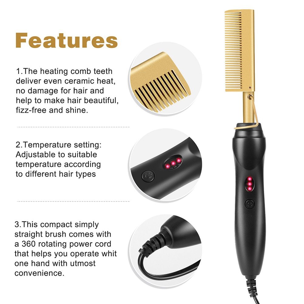 Hair Straightener Hot Heating Smooth Iron Comb Straightening Brush Multi-Function Corrugation Curling Iron Hair Curler Comb