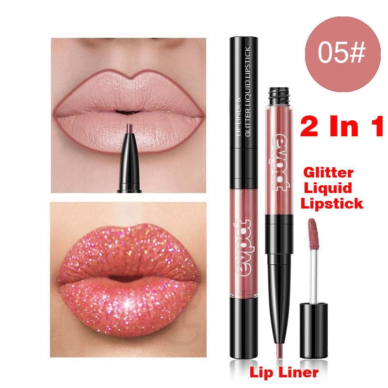 Glitter Lipgloss Makeup Double-headed  Lipliner Waterproof Lasting Shining Diamond Lipgloss Liquid Cosmetics Professional TSLM2