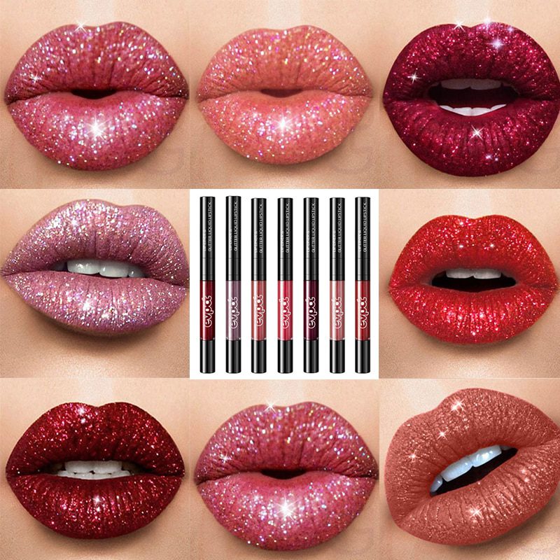 Glitter Lipgloss Makeup Double-headed Lipliner Waterproof Lasting Shining Diamond Lipgloss Liquid Cosmetics Professional TSLM2