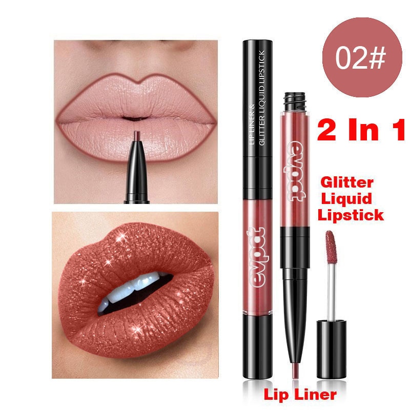 Glitter Lipgloss Makeup Double-headed  Lipliner Waterproof Lasting Shining Diamond Lipgloss Liquid Cosmetics Professional TSLM2
