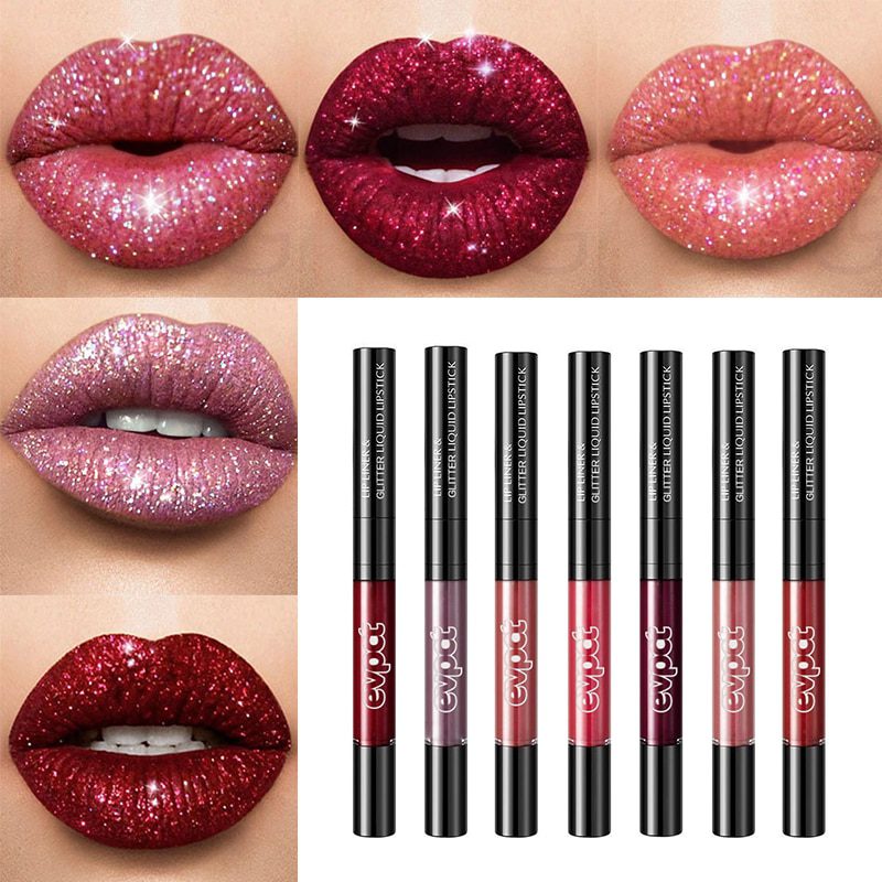 Glitter Lipgloss Makeup Double-headed Lipliner Waterproof Lasting Shining Diamond Lipgloss Liquid Cosmetics Professional TSLM2