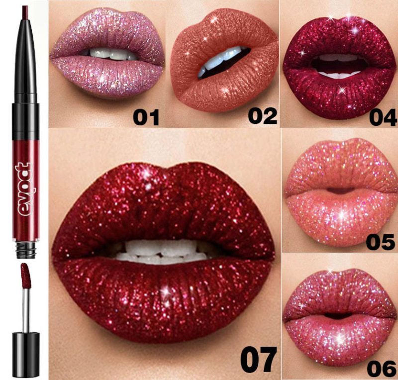 Glitter Lipgloss Makeup Double-headed Lipliner Waterproof Lasting Shining Diamond Lipgloss Liquid Cosmetics Professional TSLM2