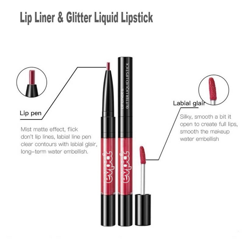 Glitter Lipgloss Makeup Double-headed Lipliner Waterproof Lasting Shining Diamond Lipgloss Liquid Cosmetics Professional TSLM2