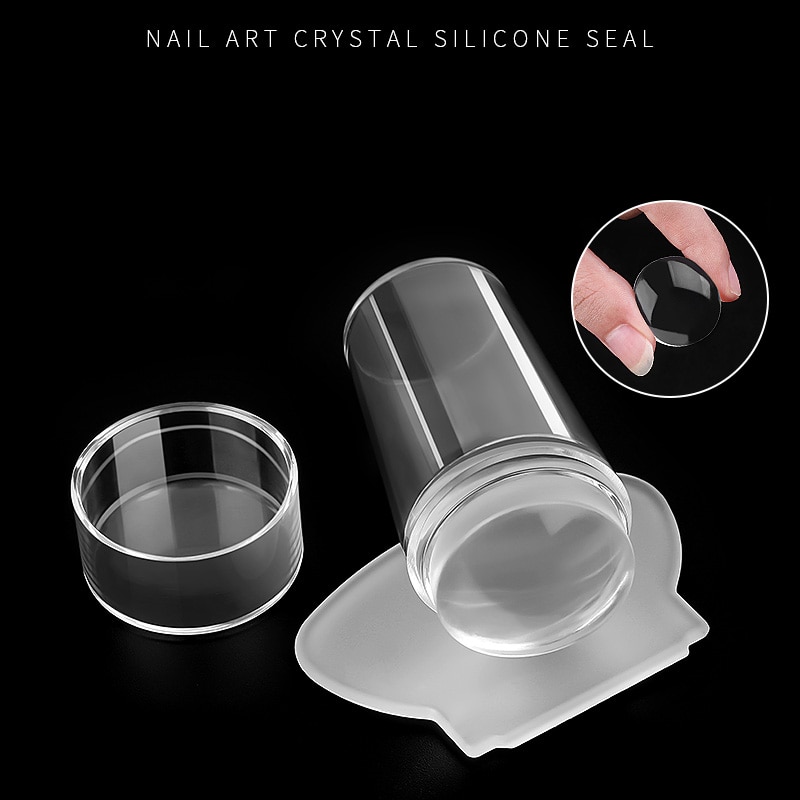 Pure Clear Jelly Silicone Nail Stamping Silicone Nail Art Templates Plate Scraper With Cap Art Stamper Scraper Makeup Tools