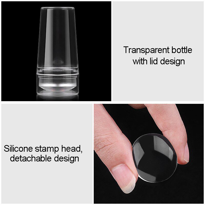 Pure Clear Jelly Silicone Nail Stamping Silicone Nail Art Templates Plate Scraper With Cap Art Stamper Scraper Makeup Tools