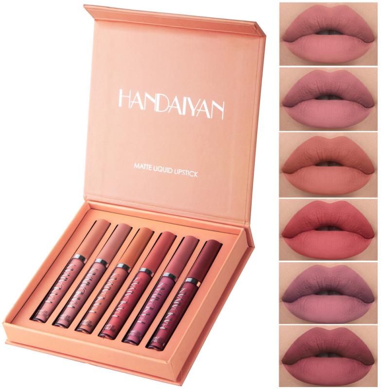 6 Colors/Set Fashion Lip Gloss Sets Natural Moisturize Waterproof Velvet Liquid Lipstick Gift Box Exquisite Lip Makeup TSLM1