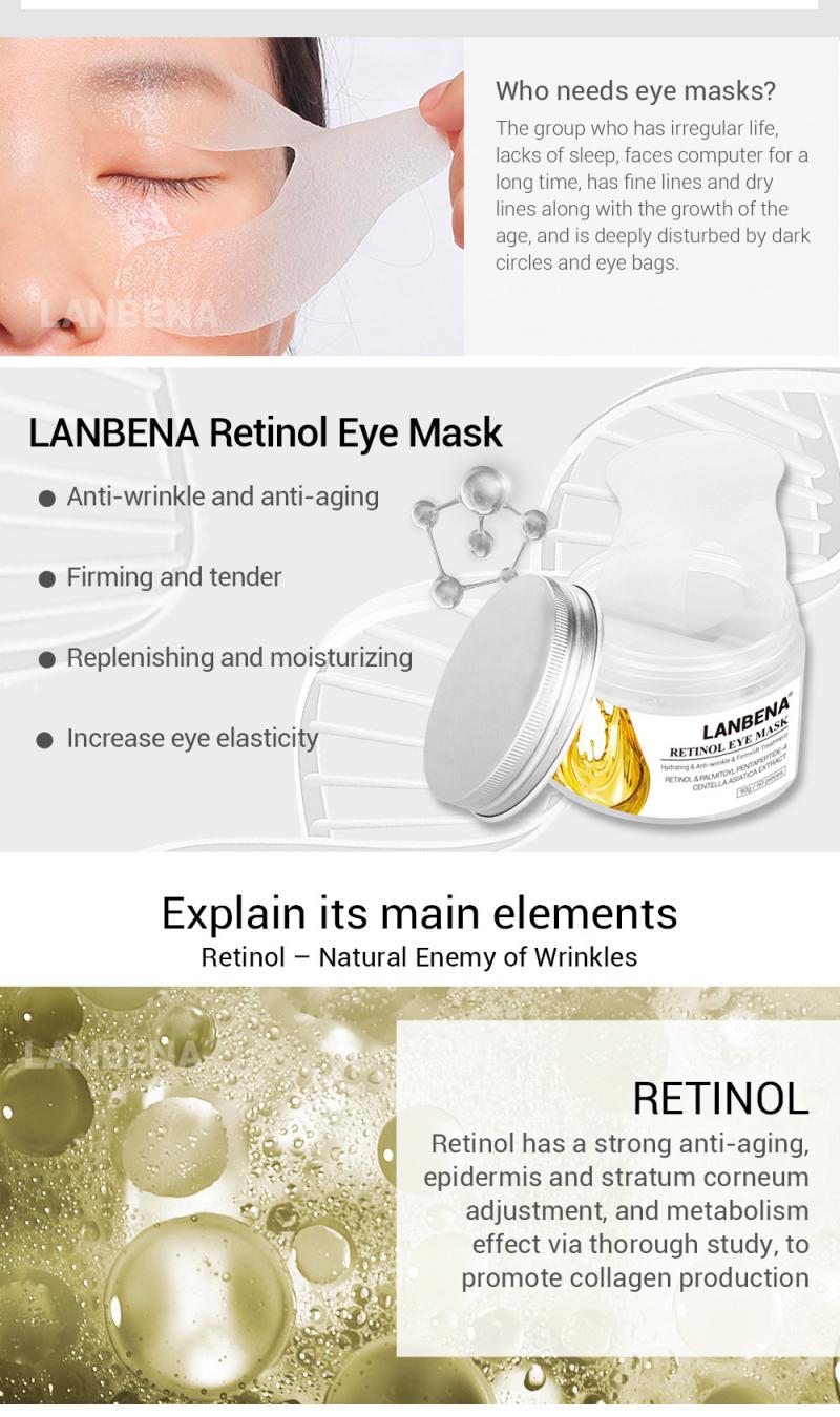 LANBENA Hyaluronic Acid Eye Mask 50pcs/box Moisturizing Retinol Eye Patches Anti-Aging/Puffiness Dark Circle Eyes Gel TSLM1