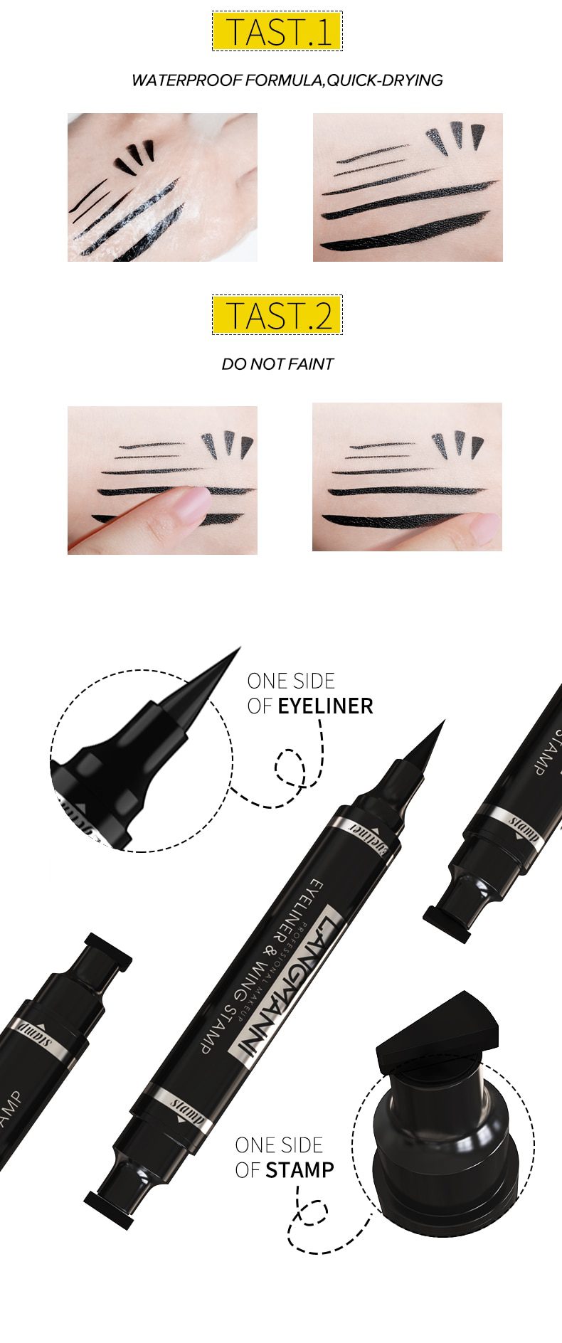 Double-head Waterproof Liquid Eyeliner Quick Drying Non-blooming Stamp Liner Pen 2 In 1 Long Lasting Eye Makeup Cosmetics TSLM1