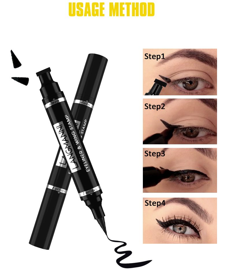 Double-head Waterproof Liquid Eyeliner Quick Drying Non-blooming Stamp Liner Pen 2 In 1 Long Lasting Eye Makeup Cosmetics TSLM1