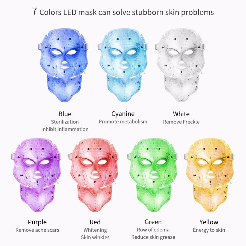 Foreverlily 7 Colors Led Facial Mask Led Korean Photon Therapy Face Mask Machine Light Therapy Acne Mask Neck Beauty Led Mask