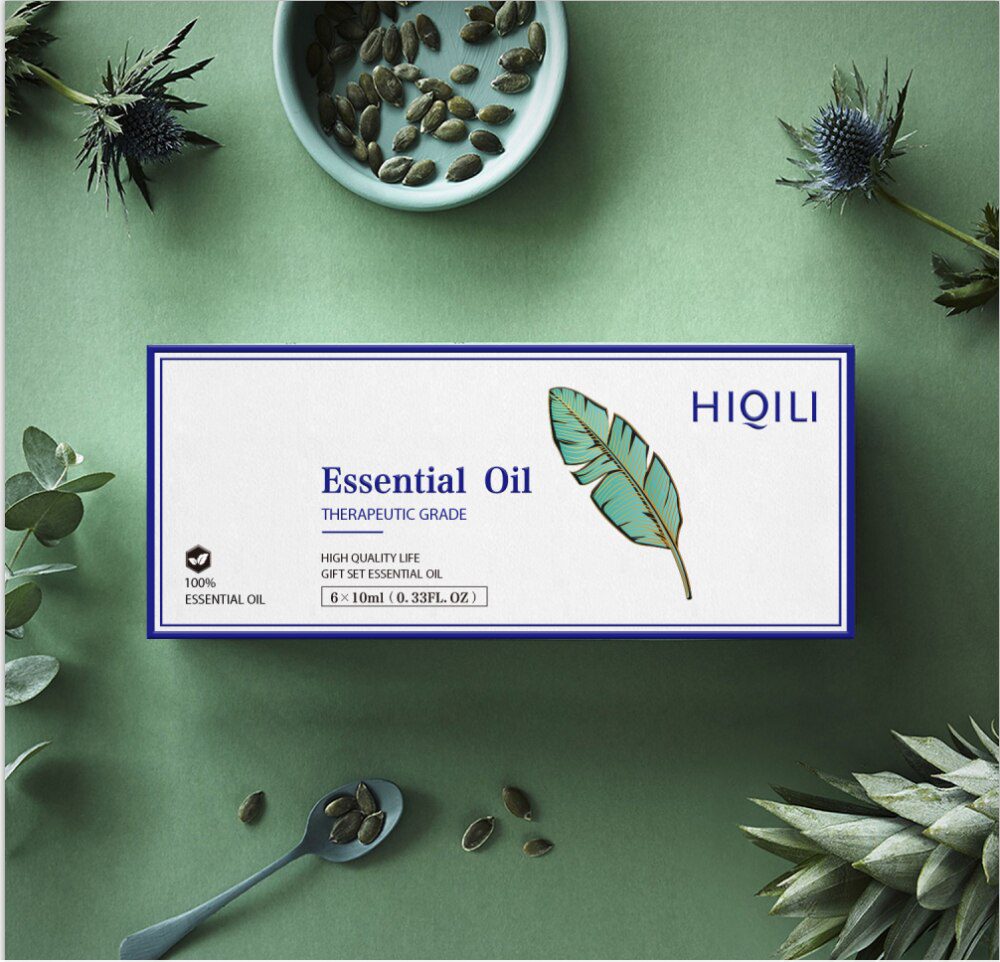 HIQILI 6Pcs/set 10ML Essential Oil Gift Box Tea Tree Peppermint Lavender Lemongrass Eucalyptus Vanilla Cinnamon Sandalwood Oil