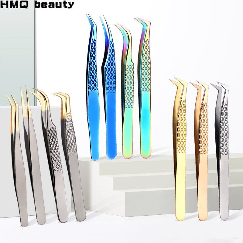 Professional Eyelashes Tweezers For Lashes Extension Nipper Stainless Steel High Precision Eyelash Extension Tweezers Set