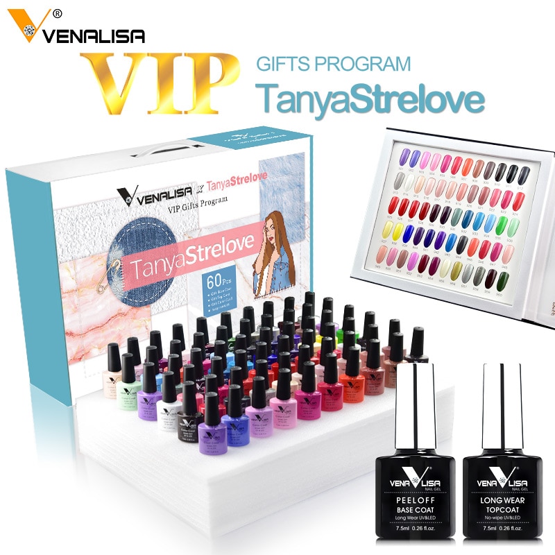 2021 new 60 fashion color Venalisa gel polish enamel vernish color gel polish for nail art design whole set nail gel learner kit
