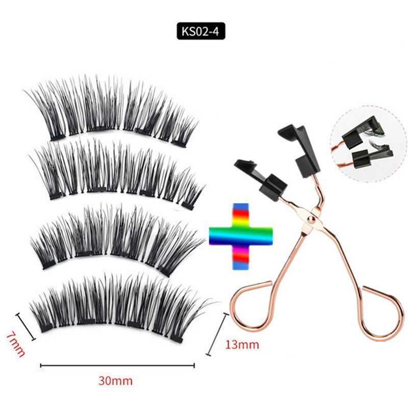 2 pairs of 4 natural magnetic eyelashes, reusable eyelashes, false eyelashes, quantum eyelash curler, easy to wear and transport