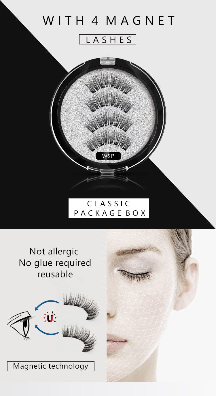 2 pairs of 4 natural magnetic eyelashes, reusable eyelashes, false eyelashes, quantum eyelash curler, easy to wear and transport