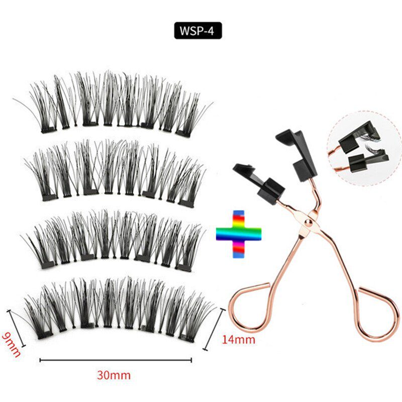 2 pairs of 4 natural magnetic eyelashes, reusable eyelashes, false eyelashes, quantum eyelash curler, easy to wear and transport