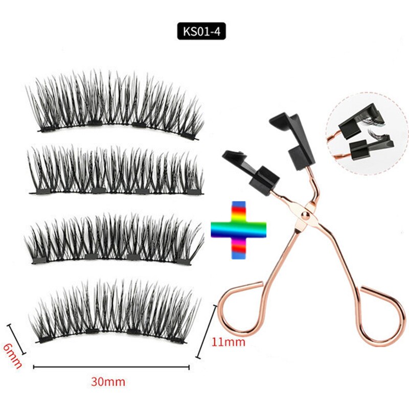 2 pairs of 4 natural magnetic eyelashes, reusable eyelashes, false eyelashes, quantum eyelash curler, easy to wear and transport