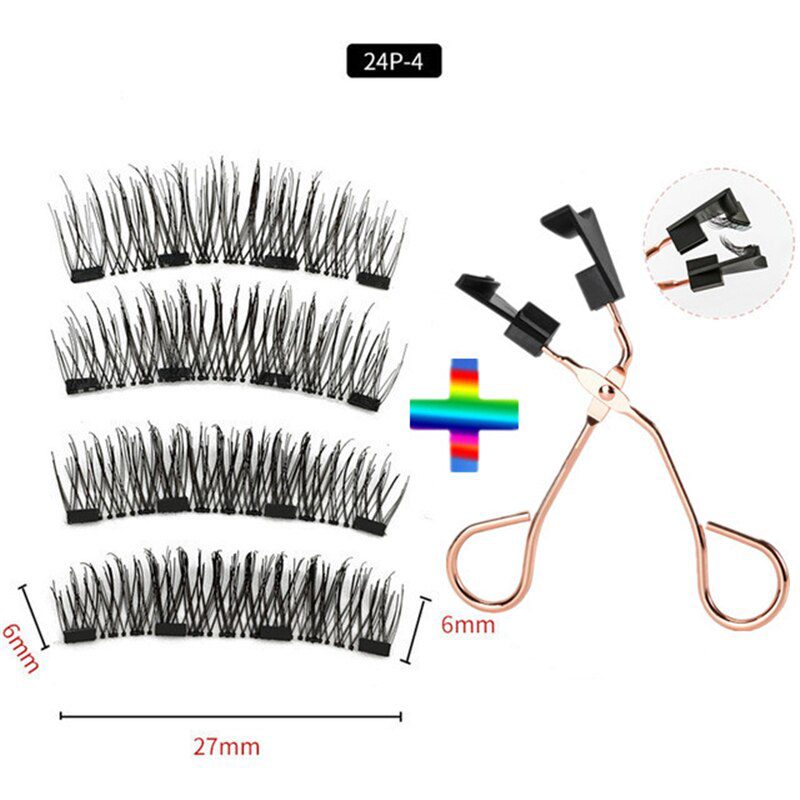 2 pairs of 4 natural magnetic eyelashes, reusable eyelashes, false eyelashes, quantum eyelash curler, easy to wear and transport