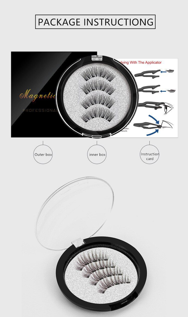 2 pairs of 4 natural magnetic eyelashes, reusable eyelashes, false eyelashes, quantum eyelash curler, easy to wear and transport