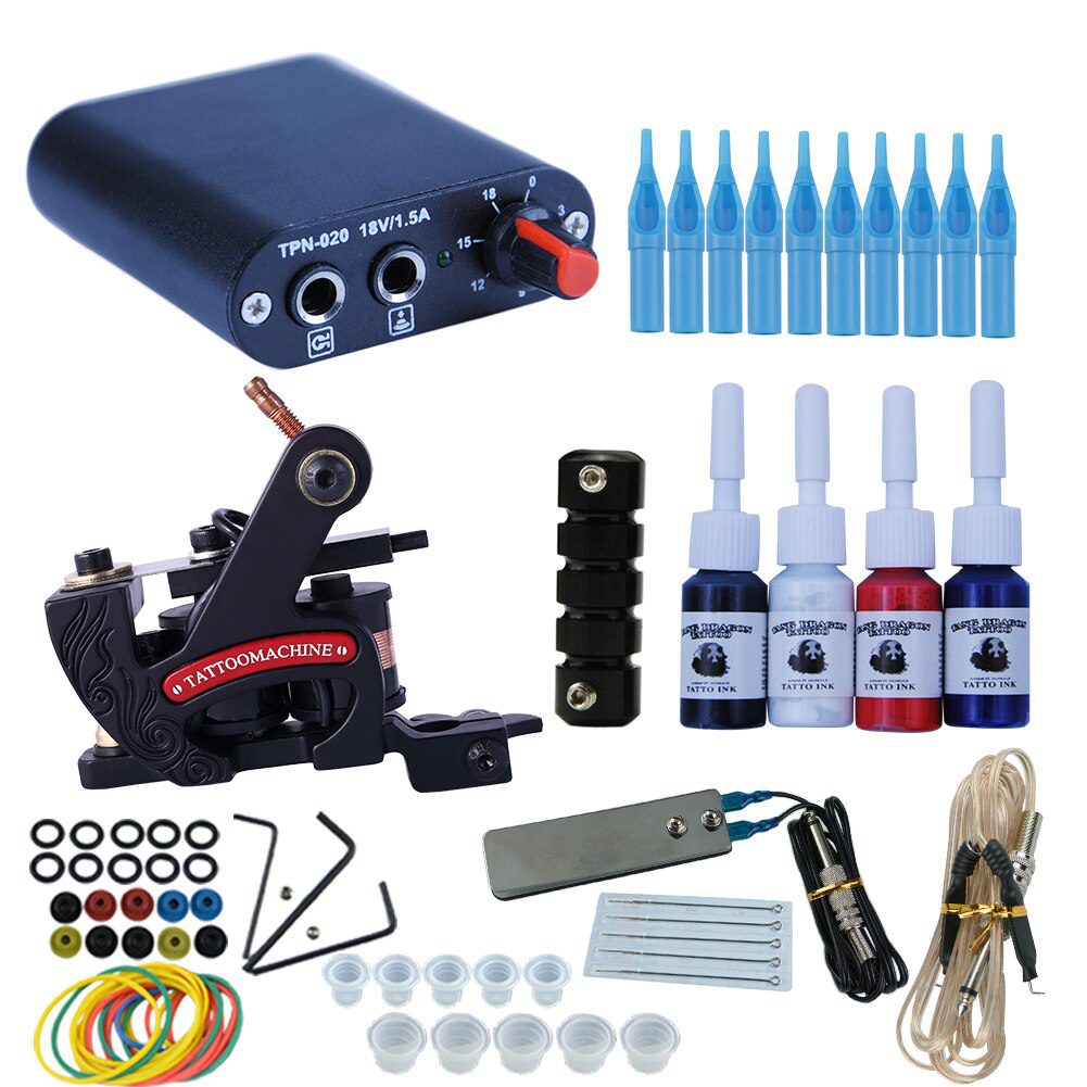 Tattoo Kit 2 Tattoo Machines Gun 20pc Ink Power Supply Tattoo Grips Body Art Tools Complete Tattoo Set Accessories Supplies