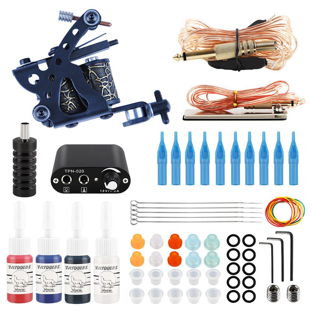 Tattoo Kit 2 Tattoo Machines Gun 20pc Ink Power Supply Tattoo Grips Body Art Tools Complete Tattoo Set Accessories Supplies