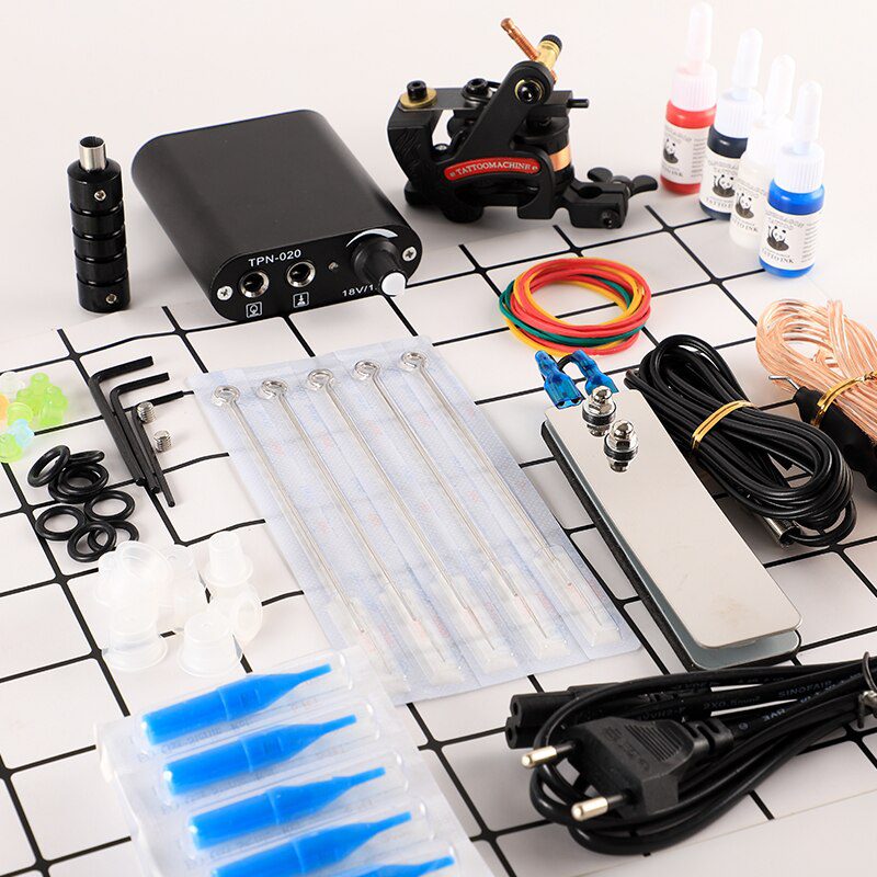 Tattoo Kit 2 Tattoo Machines Gun 20pc Ink Power Supply Tattoo Grips Body Art Tools Complete Tattoo Set Accessories Supplies