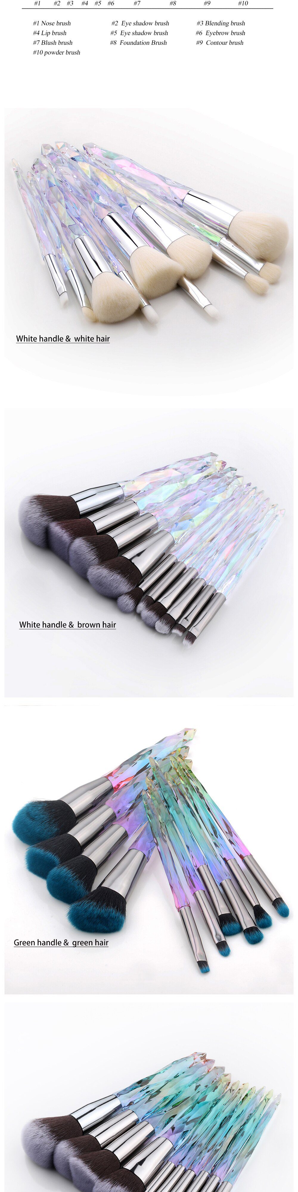 FLD 13/10/5pcs Crystal Makeup Brushes Set Powder Foundation Fan Brush Eye Shadow Eyebrow Professional Blush Makeup Brush Tools