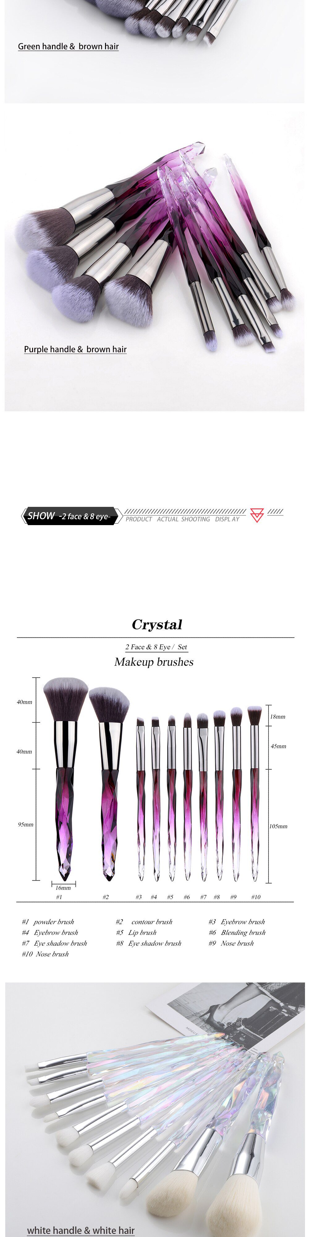 FLD 13/10/5pcs Crystal Makeup Brushes Set Powder Foundation Fan Brush Eye Shadow Eyebrow Professional Blush Makeup Brush Tools