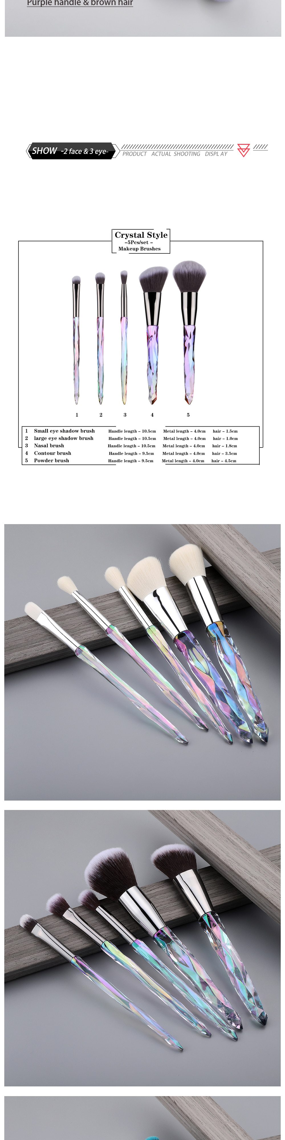 FLD 13/10/5pcs Crystal Makeup Brushes Set Powder Foundation Fan Brush Eye Shadow Eyebrow Professional Blush Makeup Brush Tools