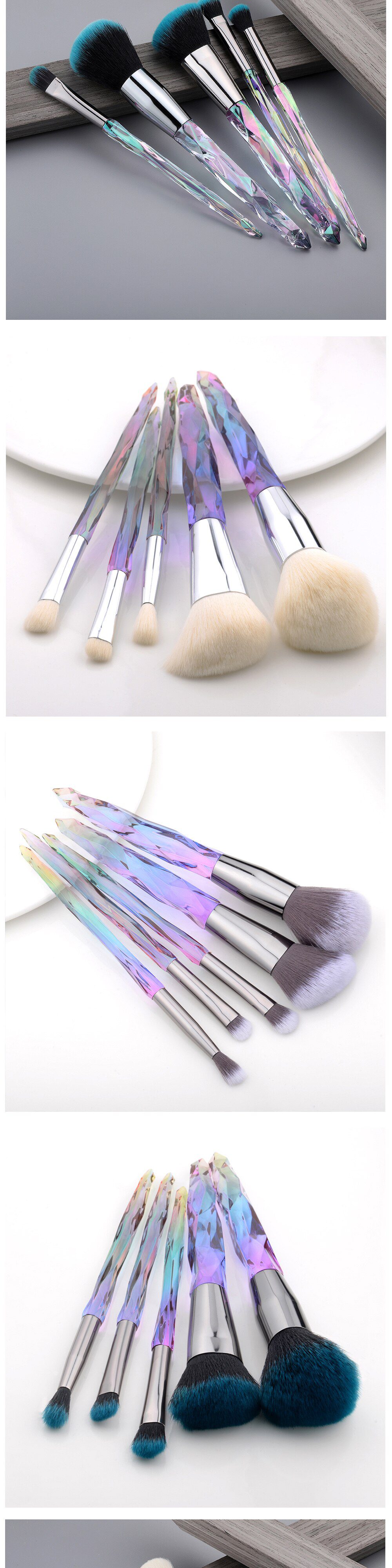 FLD 13/10/5pcs Crystal Makeup Brushes Set Powder Foundation Fan Brush Eye Shadow Eyebrow Professional Blush Makeup Brush Tools