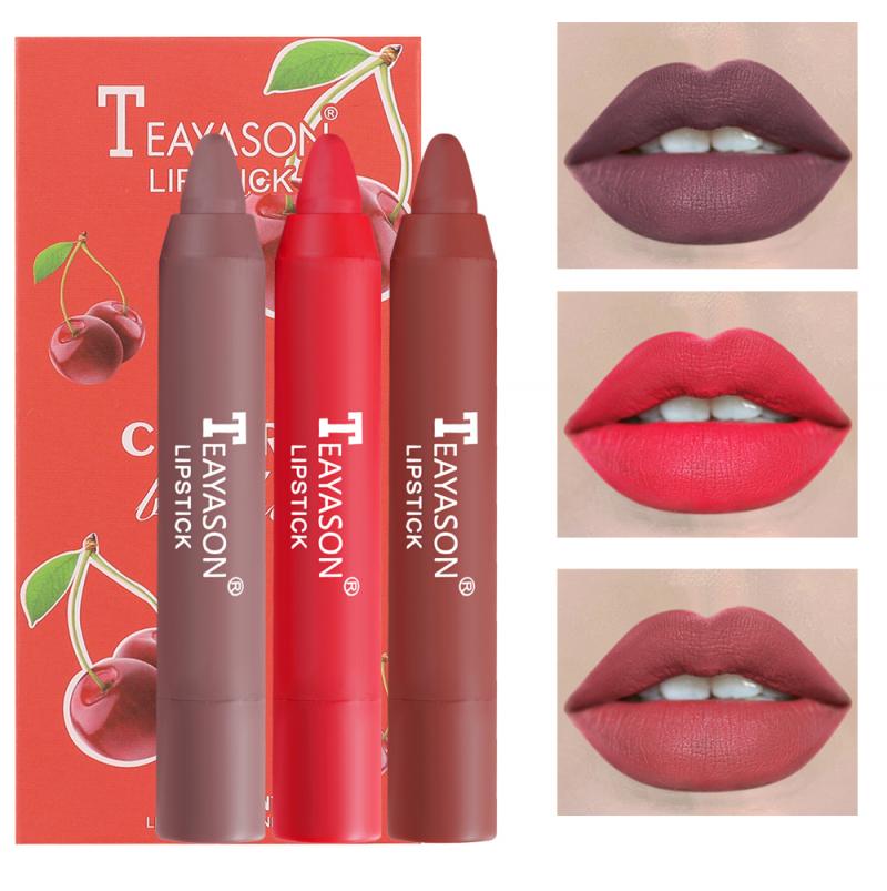 3pcs Matte Velvet Lipstick Set Delicate Smooth Waterproof Non-stick Cup No Fading Air Lipstick Lasting Lip Makeup TSLM1