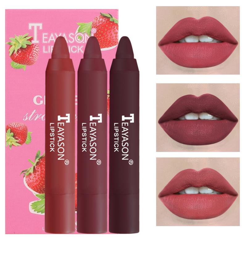 3pcs Matte Velvet Lipstick Set Delicate Smooth Waterproof Non-stick Cup No Fading Air Lipstick Lasting Lip Makeup TSLM1