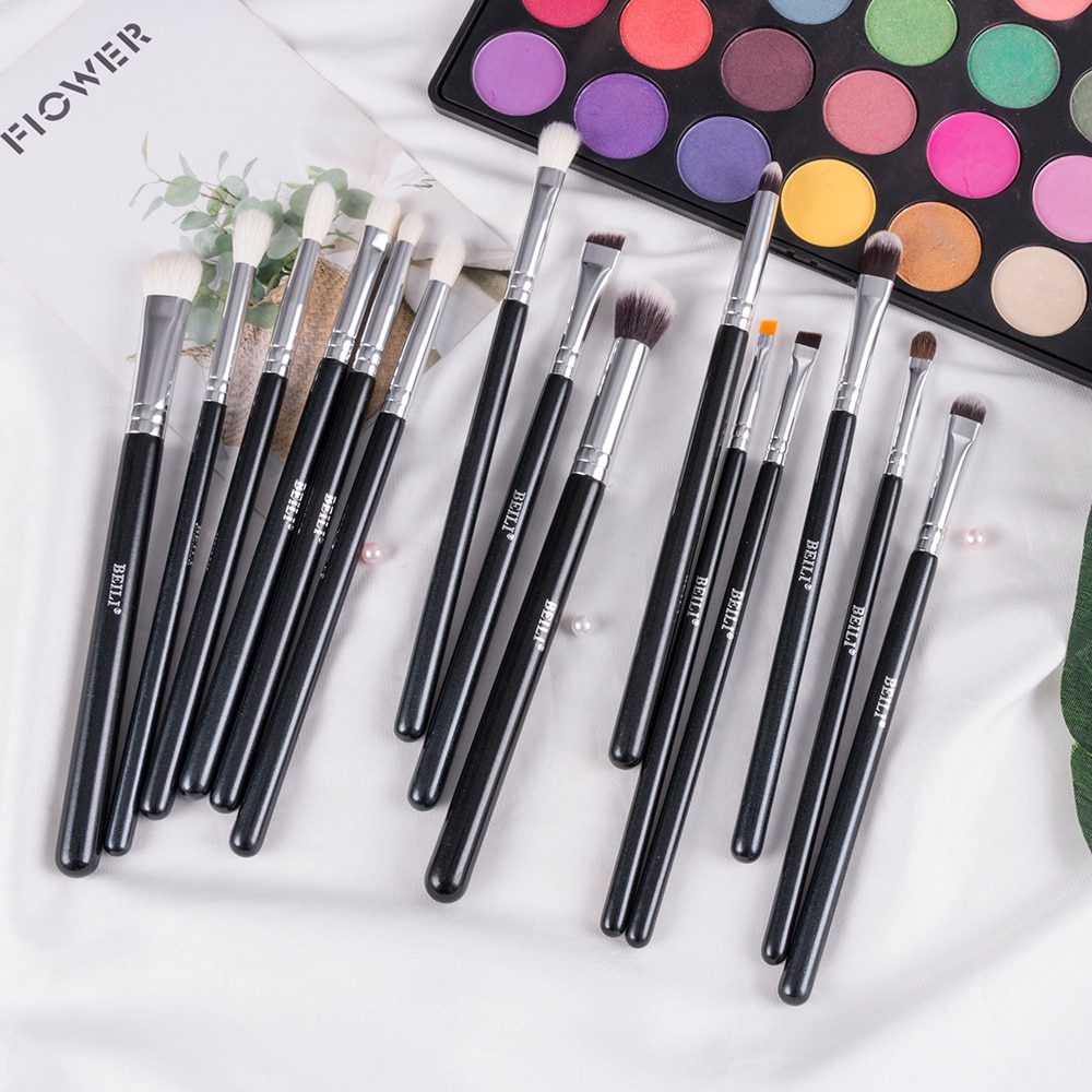 BEILI Black 15-18Pcs Makeup brushes Natural Goat Pony hair Eye shadow Blending Eyeliner Eyebrow Smokey shade brush set