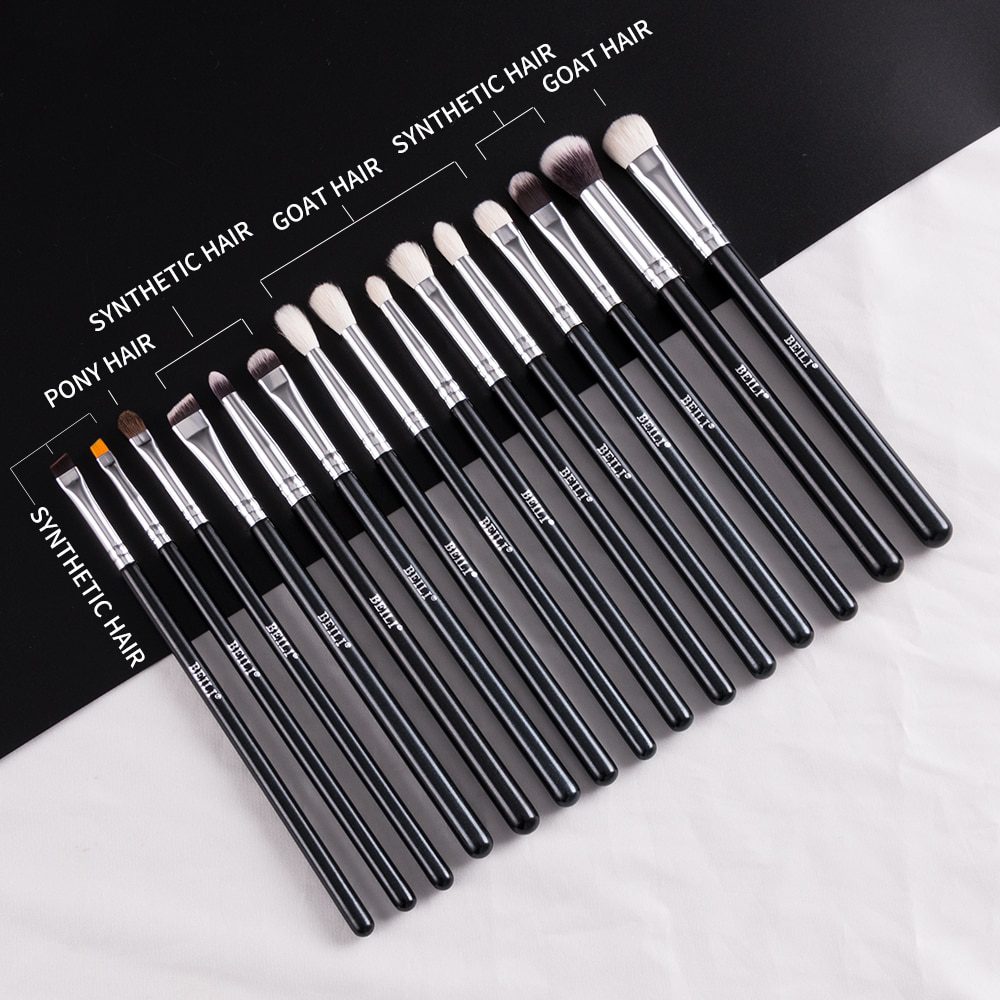 BEILI Black 15-18Pcs Makeup brushes Natural Goat Pony hair Eye shadow Blending Eyeliner Eyebrow Smokey shade brush set