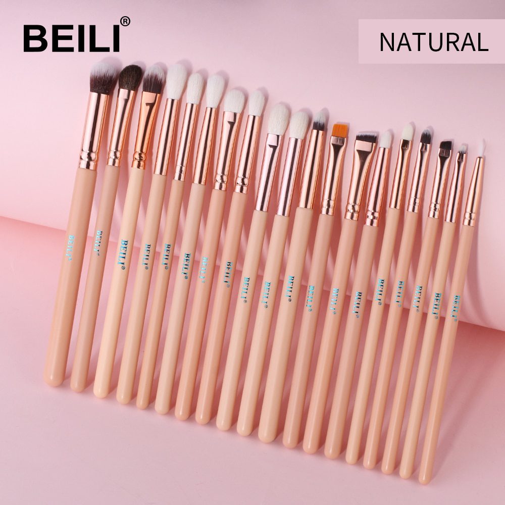 BEILI Black 15-18Pcs Makeup brushes Natural Goat Pony hair Eye shadow Blending Eyeliner Eyebrow Smokey shade brush set